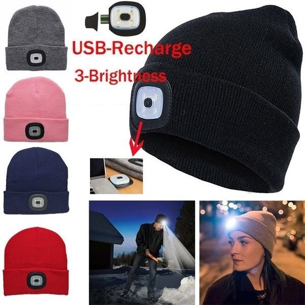 Led Light Beanie Hat Stickad Keps Jogging Nattvandring