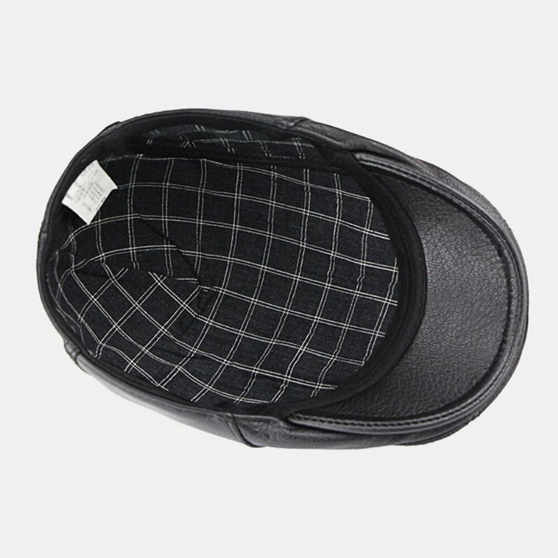 Män Äkta Läder Tunn Kortbrättad Basker Flat Cap Rtro Casual Fårskinn Vindtät Newsboy Hatt Cabbie Hatt