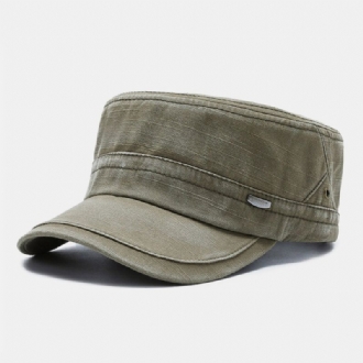 Män Böjd Brätte Bokstav Metalletikett Militärkeps Casual Vild Solskydd Flat Top Cap Cadet Hat