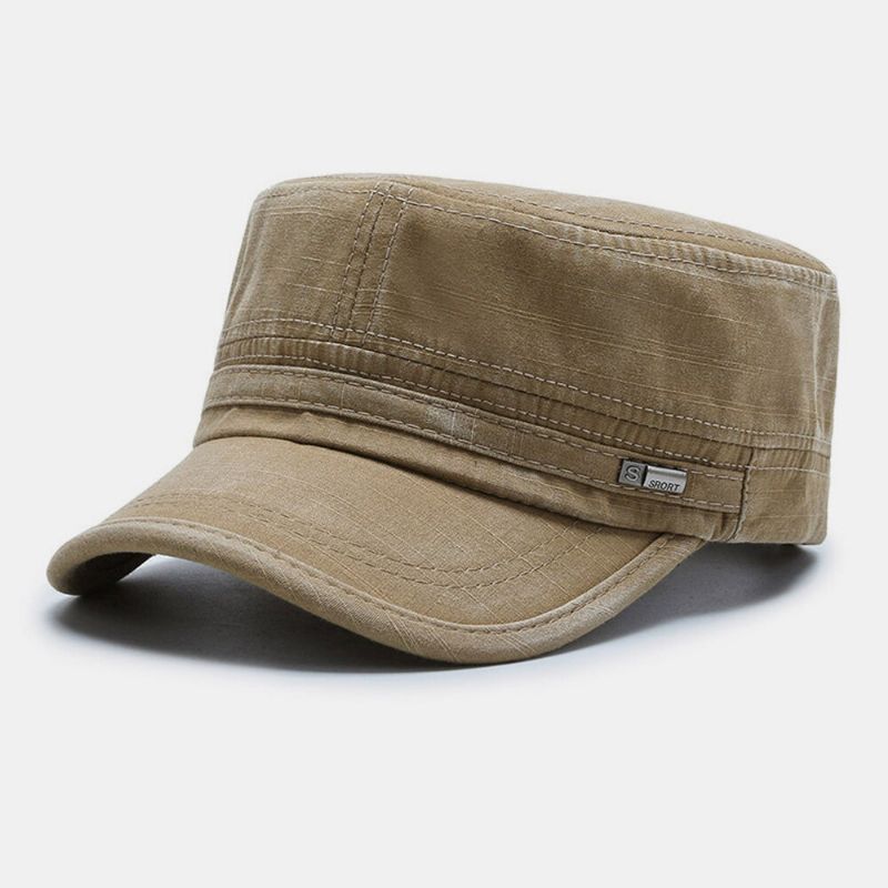 Män Böjd Brätte Brevetikett Flat Top Cap Casual All-match Outdoor Solskydd Militär Cap Cadet Hat