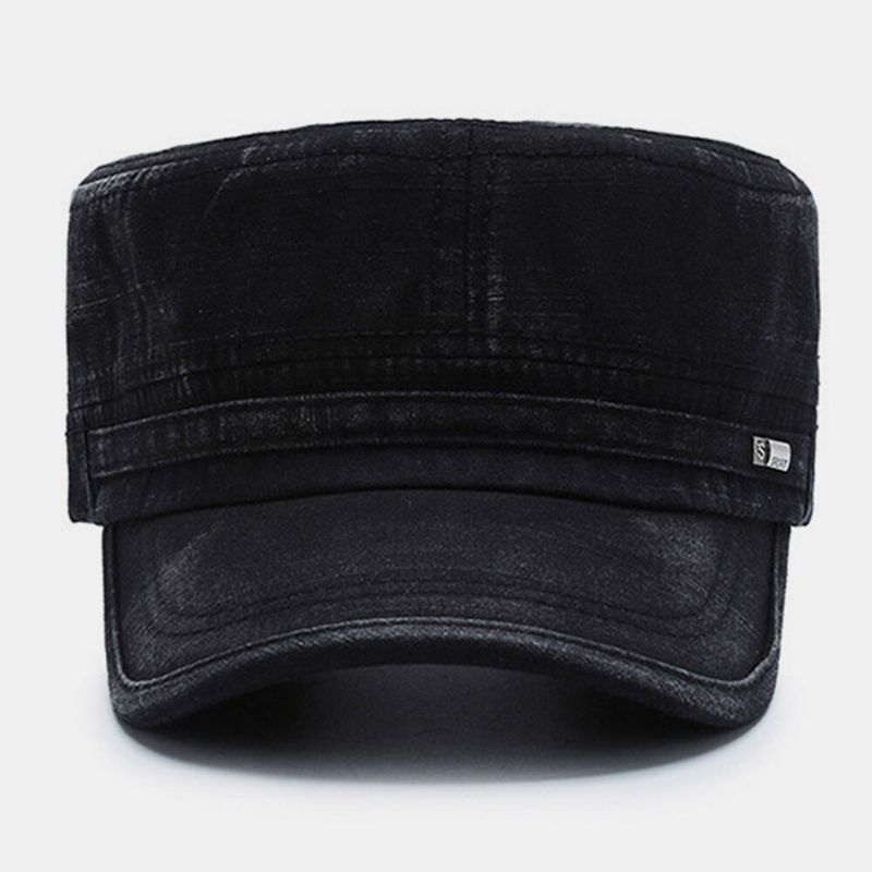 Män Böjd Brätte Brevetikett Flat Top Cap Casual All-match Outdoor Solskydd Militär Cap Cadet Hat