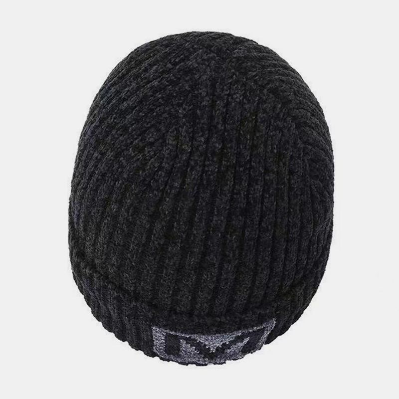 Män Bokstavsmönster Höst Vinter Öronskydd Coolt Skydd Stickad Mössa Elastic Thicken Plus Velvet Warm Hat Beanie Hat