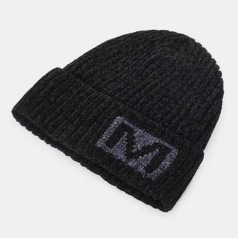 Män Bokstavsmönster Höst Vinter Öronskydd Coolt Skydd Stickad Mössa Elastic Thicken Plus Velvet Warm Hat Beanie Hat