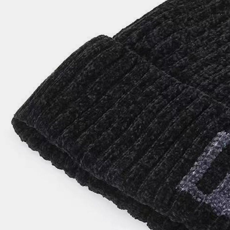 Män Bokstavsmönster Höst Vinter Öronskydd Coolt Skydd Stickad Mössa Elastic Thicken Plus Velvet Warm Hat Beanie Hat