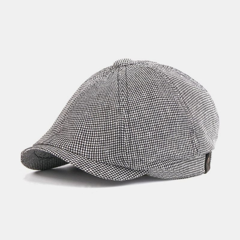 Män Bomull Basker Keps Lattice Mönster Brittisk Retro Newsboy Hattar Peaked Cap Octagonal Hat