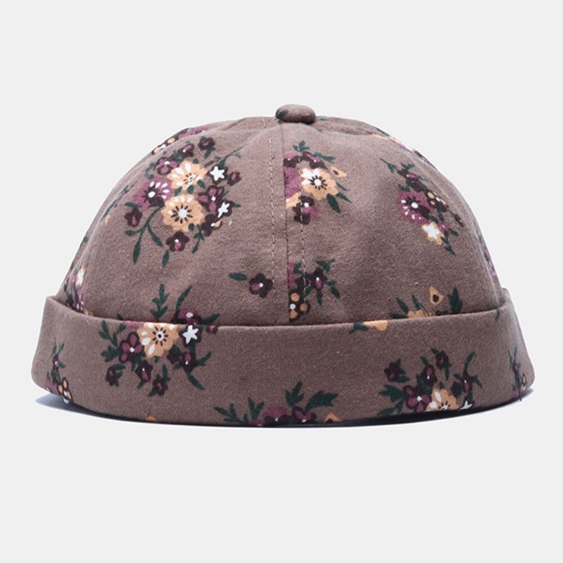 Män Bomull Blommor Mönster Justerbar Retro Casual Crimping Beanie Hyresvärd Keps Skalkeps