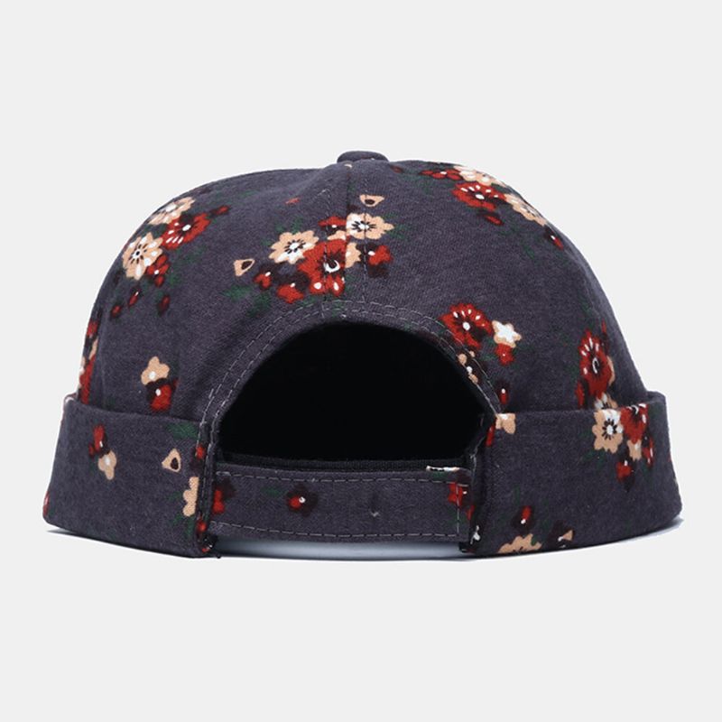 Män Bomull Blommor Mönster Justerbar Retro Casual Crimping Beanie Hyresvärd Keps Skalkeps