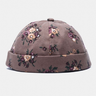 Män Bomull Blommor Mönster Justerbar Retro Casual Crimping Beanie Hyresvärd Keps Skalkeps