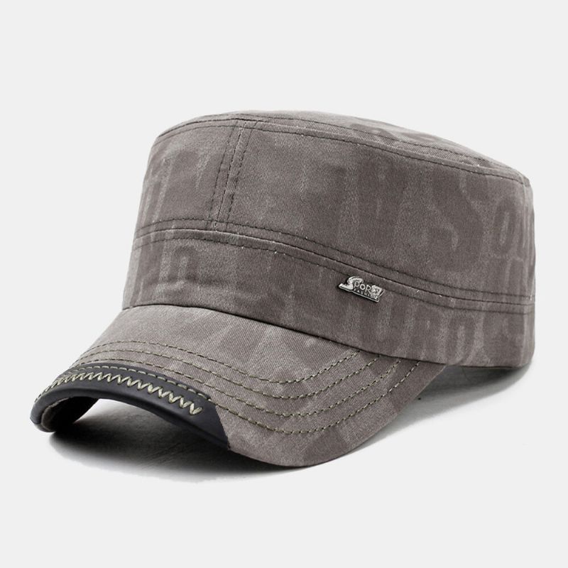 Män Bomull Bokstavsmönster Flat Top Hat Casual Outdoor Solskydd Vindtät Kadett Army Kepsar Militär Kepsar