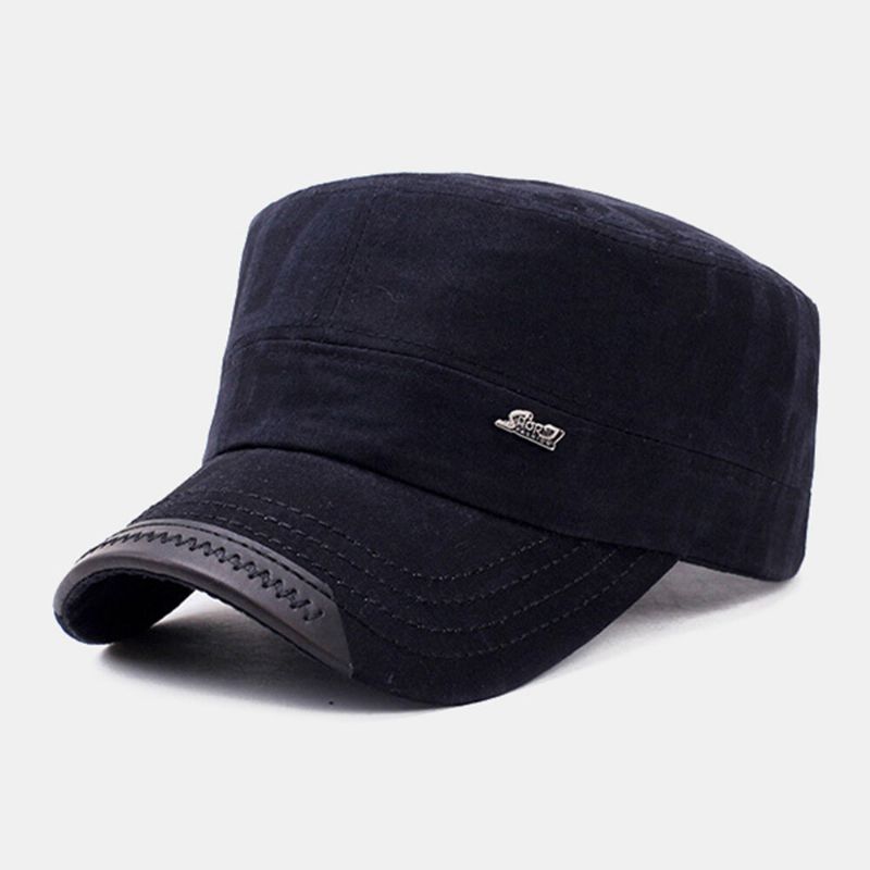 Män Bomull Bokstavsmönster Flat Top Hat Casual Outdoor Solskydd Vindtät Kadett Army Kepsar Militär Kepsar