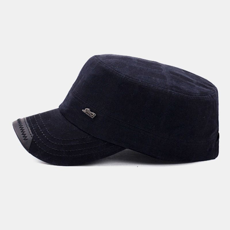 Män Bomull Bokstavsmönster Flat Top Hat Casual Outdoor Solskydd Vindtät Kadett Army Kepsar Militär Kepsar