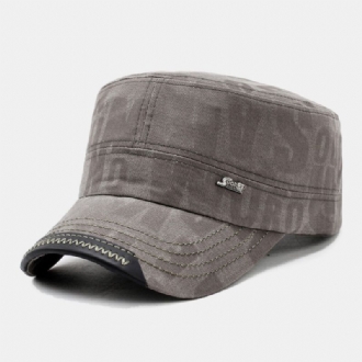 Män Bomull Bokstavsmönster Flat Top Hat Casual Outdoor Solskydd Vindtät Kadett Army Kepsar Militär Kepsar