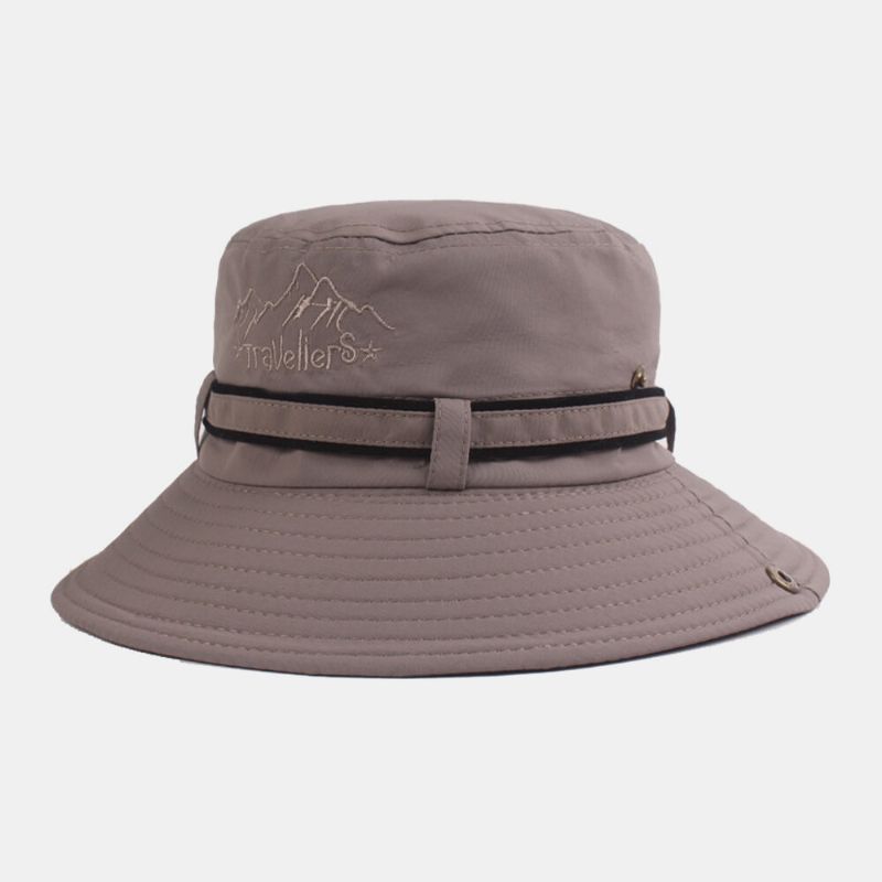 Män Bomull Broderi Bokstav Sol Andningsskydd Solskydd Hatt Bucket Hat