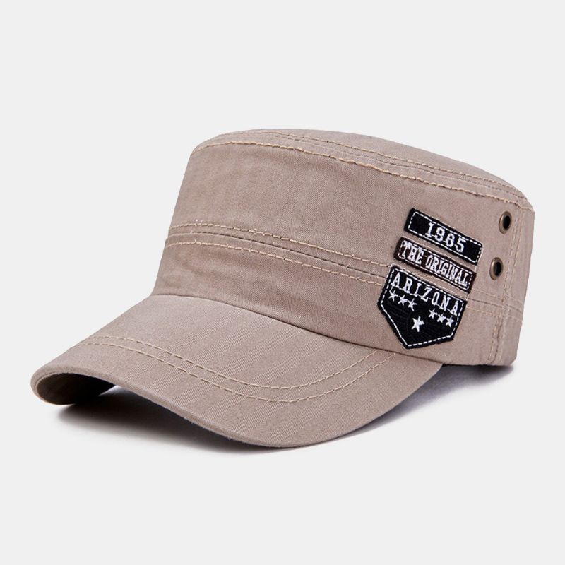 Män Bomull Casual Brevetikett Patch Militärkeps Kadettmössa Utomhus Justerbar Solskydd Flat Top Cap