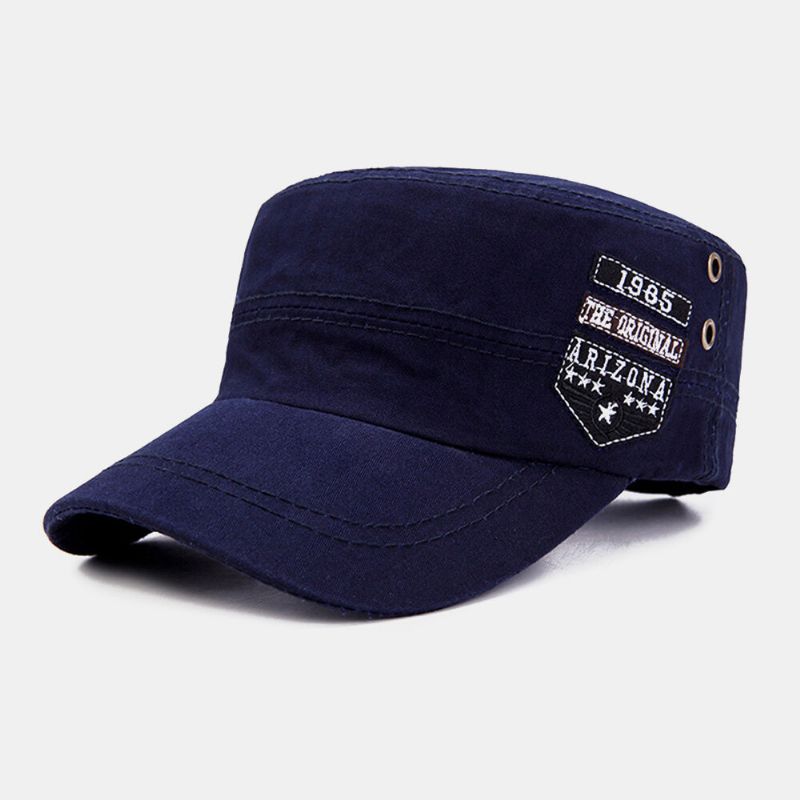 Män Bomull Casual Brevetikett Patch Militärkeps Kadettmössa Utomhus Justerbar Solskydd Flat Top Cap