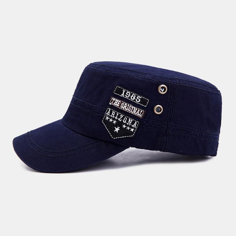 Män Bomull Casual Brevetikett Patch Militärkeps Kadettmössa Utomhus Justerbar Solskydd Flat Top Cap