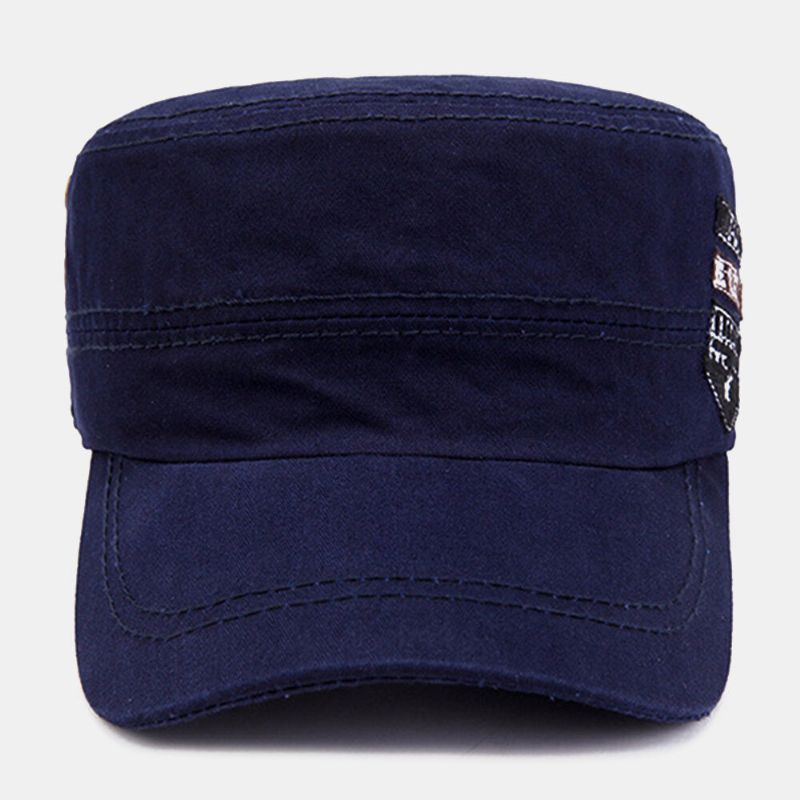 Män Bomull Casual Brevetikett Patch Militärkeps Kadettmössa Utomhus Justerbar Solskydd Flat Top Cap