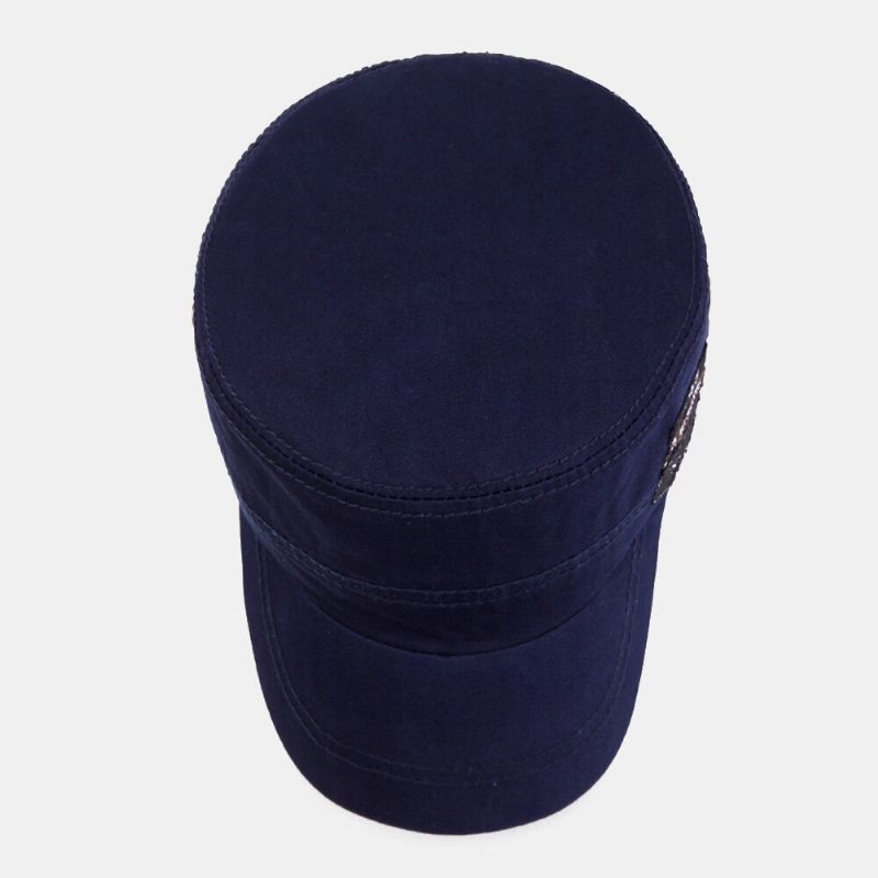 Män Bomull Casual Brevetikett Patch Militärkeps Kadettmössa Utomhus Justerbar Solskydd Flat Top Cap