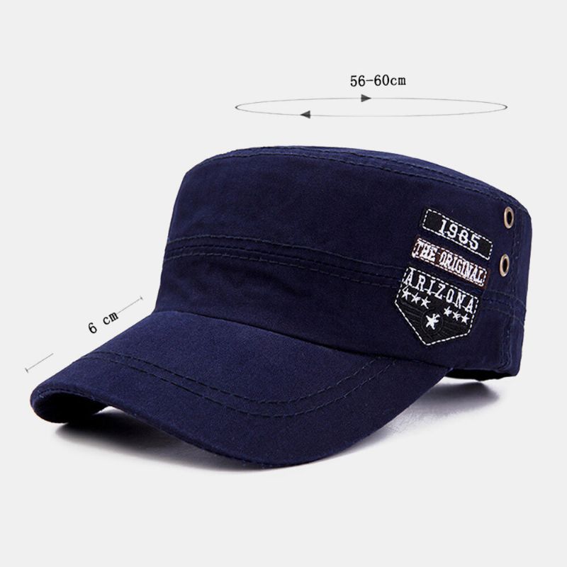 Män Bomull Casual Brevetikett Patch Militärkeps Kadettmössa Utomhus Justerbar Solskydd Flat Top Cap