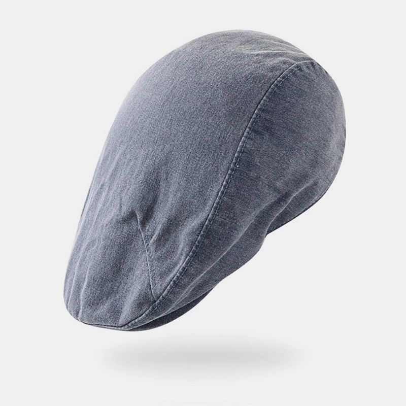 Män Bomull Enfärgad Skrynklig Basker Retro Washed Dome Forward Cap Newsboy Hatt