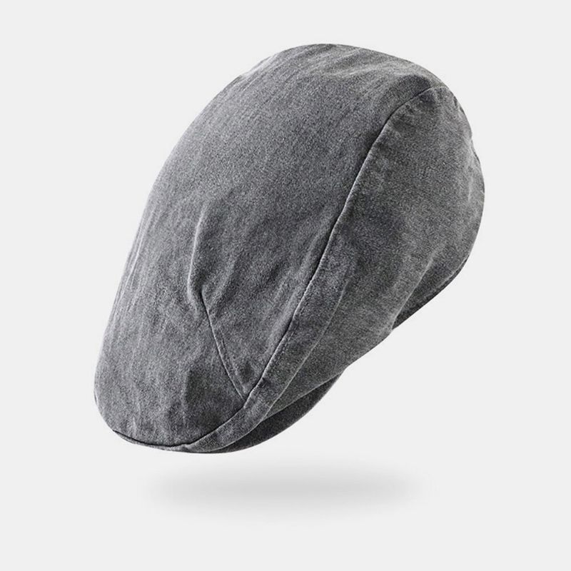 Män Bomull Enfärgad Skrynklig Basker Retro Washed Dome Forward Cap Newsboy Hatt