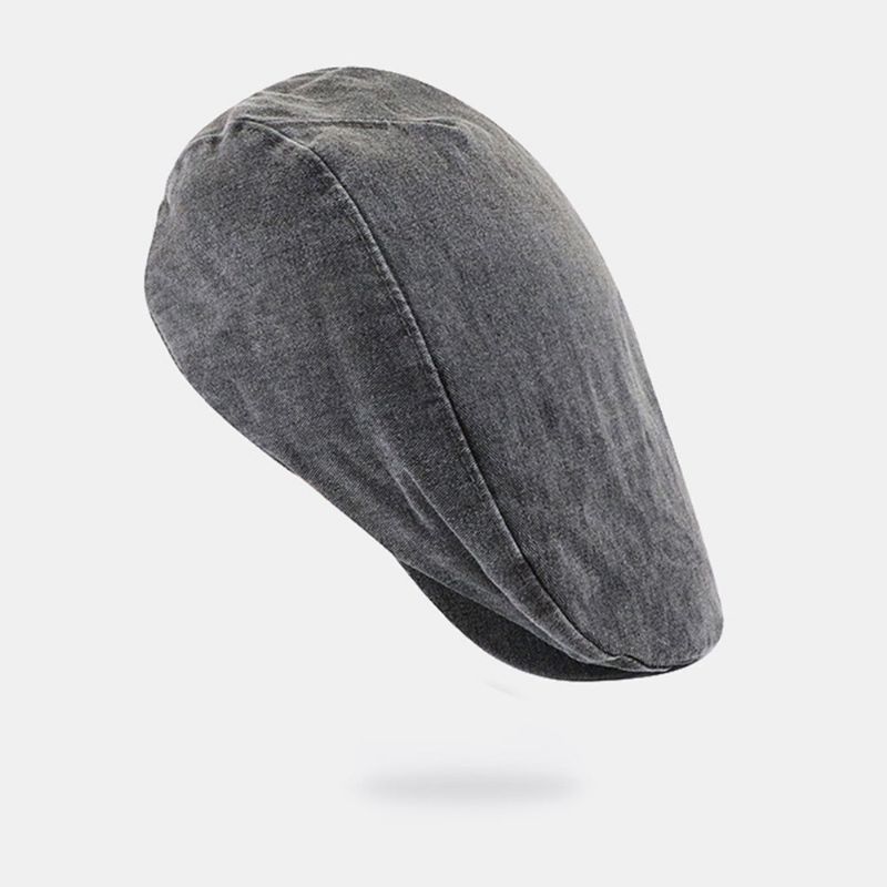 Män Bomull Enfärgad Skrynklig Basker Retro Washed Dome Forward Cap Newsboy Hatt