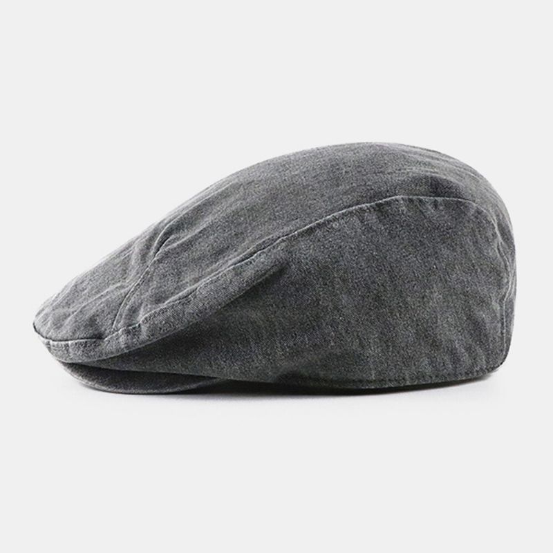 Män Bomull Enfärgad Skrynklig Basker Retro Washed Dome Forward Cap Newsboy Hatt