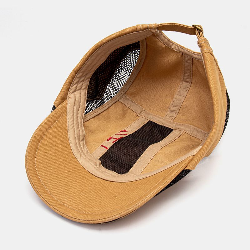 Män Bomull Hand Sutur Mesh Andningsbar Casual Solskydd Basker Keps Flat Hat