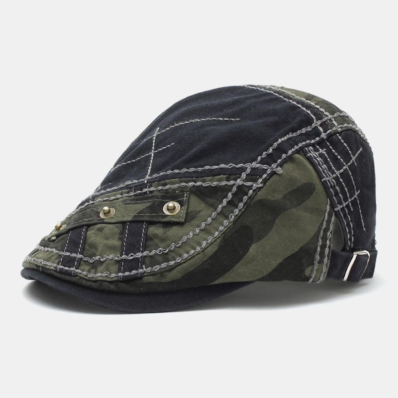 Män Bomull Kamouflage Patchwork Metall Spänne Solskydd Basker Keps Framåt Cap Flat Hat