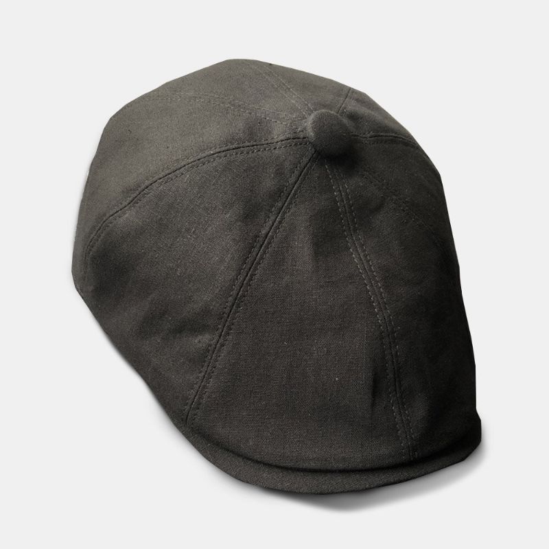 Män Bomull Linne Basker Keps Enfärgad Retro Wild Newsboy Hatt Framåt Cap Octagonal Hat