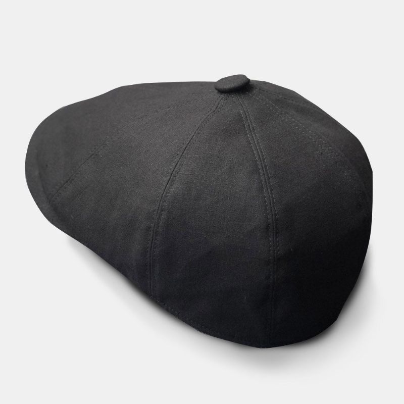 Män Bomull Linne Basker Keps Enfärgad Retro Wild Newsboy Hatt Framåt Cap Octagonal Hat