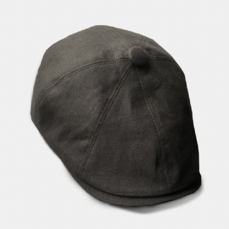 Män Bomull Linne Basker Keps Enfärgad Retro Wild Newsboy Hatt Framåt Cap Octagonal Hat