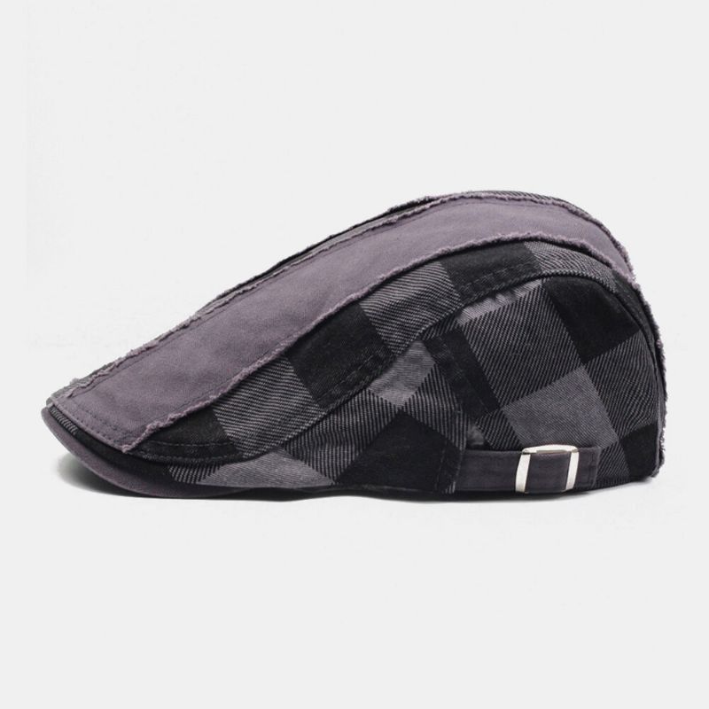 Män Bomull Patchwork Sömmar Galler Casual Utomhus Solskydd Flat Hat Basker Hatt