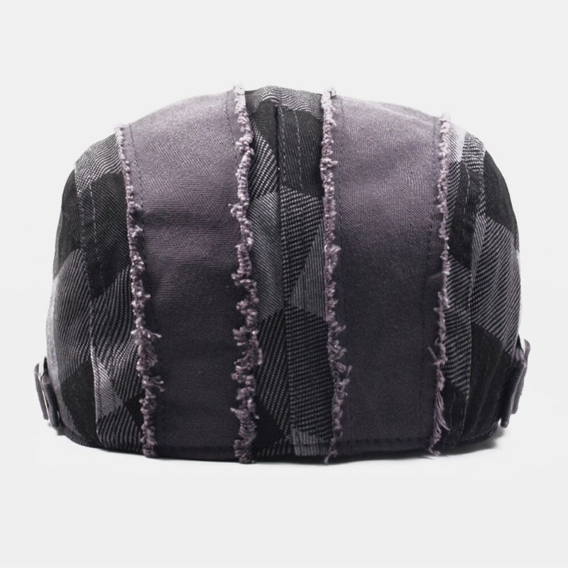 Män Bomull Patchwork Sömmar Galler Casual Utomhus Solskydd Flat Hat Basker Hatt