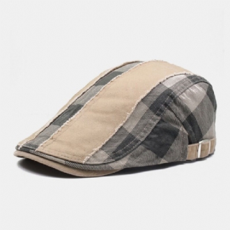 Män Bomull Patchwork Sömmar Galler Casual Utomhus Solskydd Flat Hat Basker Hatt