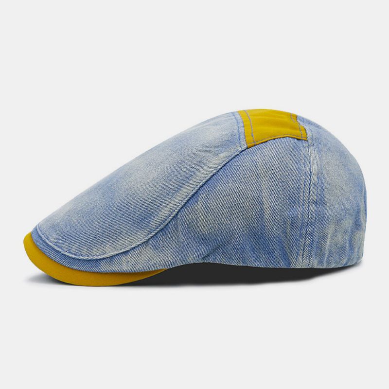 Män Bomull Patchwork Sömmar Galler Casual Utomhus Solskydd Fram Hatt Flat Hat Basker Hatt