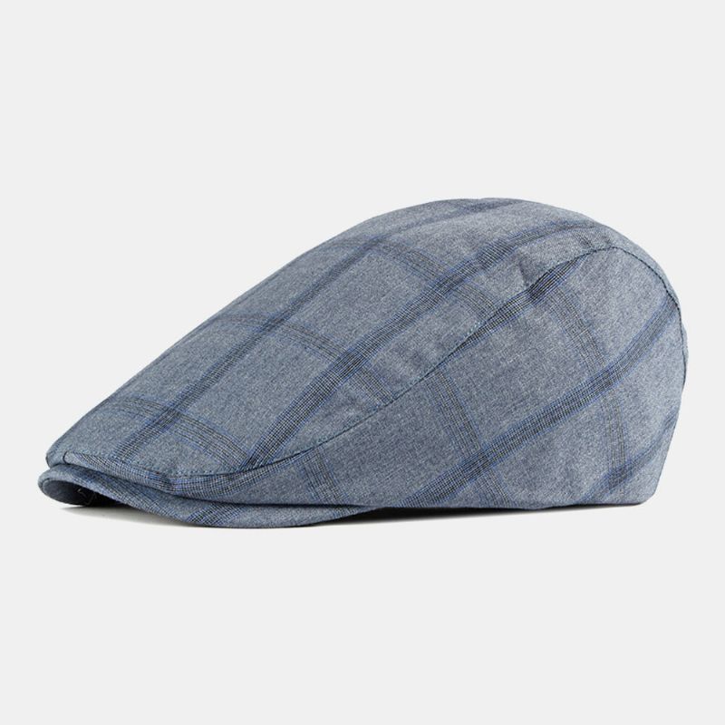 Män Bomull Plädmönster Tunt Andas Brittisk Retro Forward Hatt Flat Cap Basker Cap