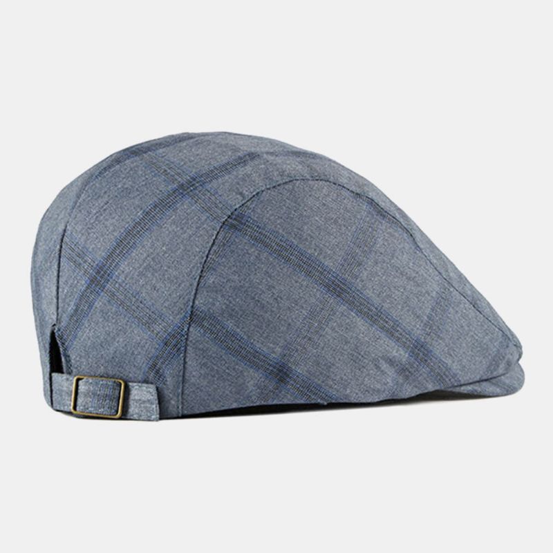 Män Bomull Plädmönster Tunt Andas Brittisk Retro Forward Hatt Flat Cap Basker Cap