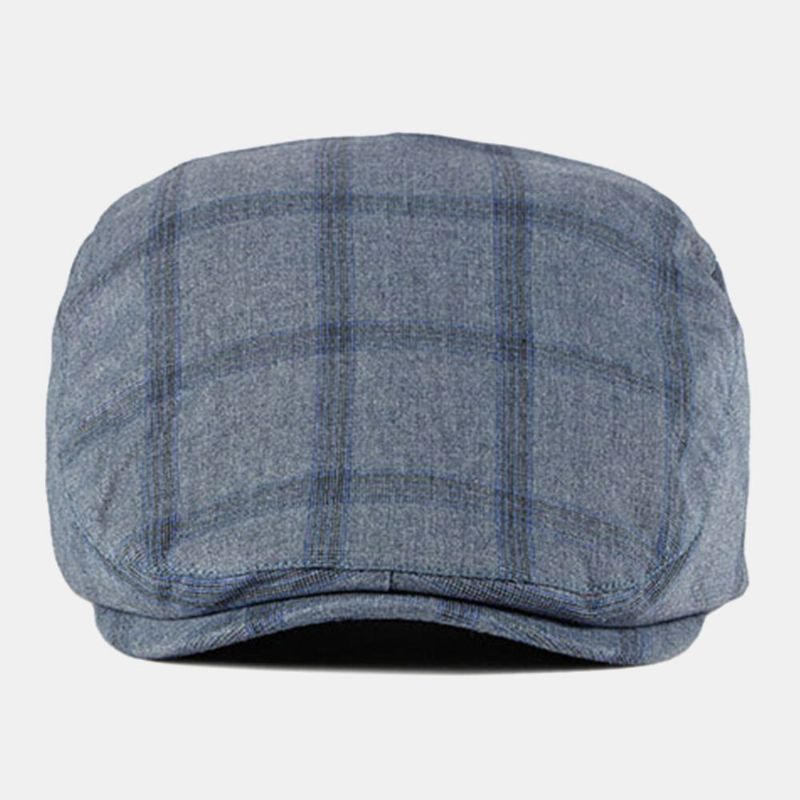 Män Bomull Plädmönster Tunt Andas Brittisk Retro Forward Hatt Flat Cap Basker Cap