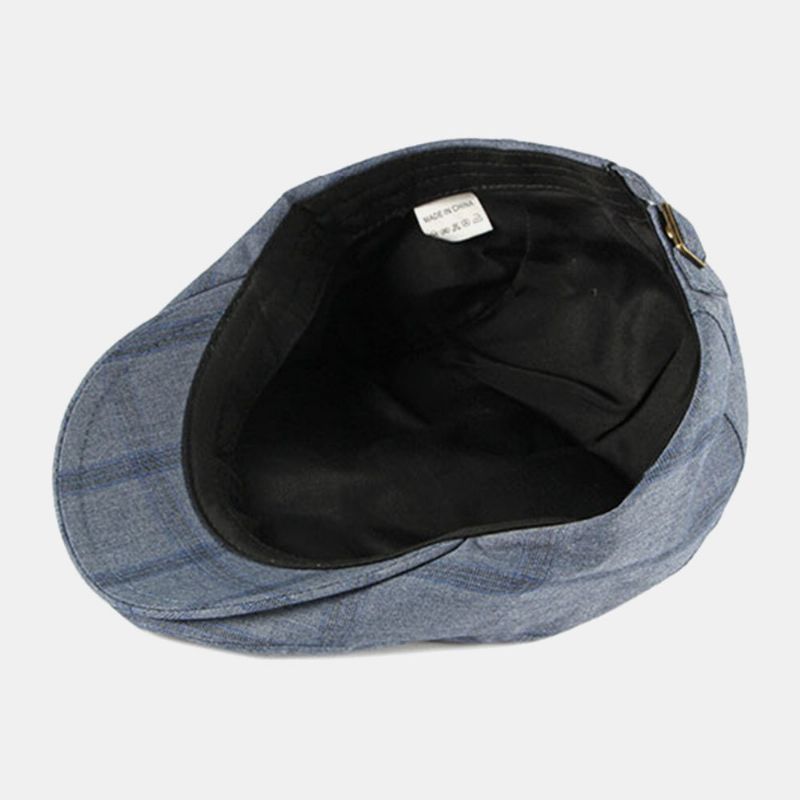 Män Bomull Plädmönster Tunt Andas Brittisk Retro Forward Hatt Flat Cap Basker Cap