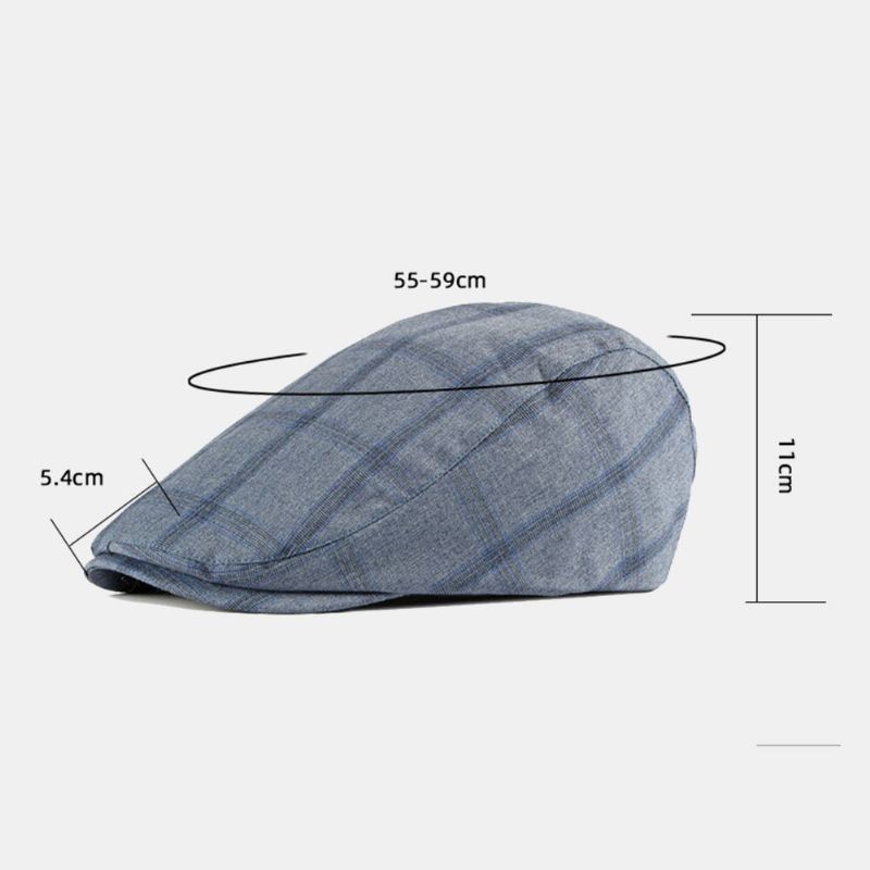 Män Bomull Plädmönster Tunt Andas Brittisk Retro Forward Hatt Flat Cap Basker Cap