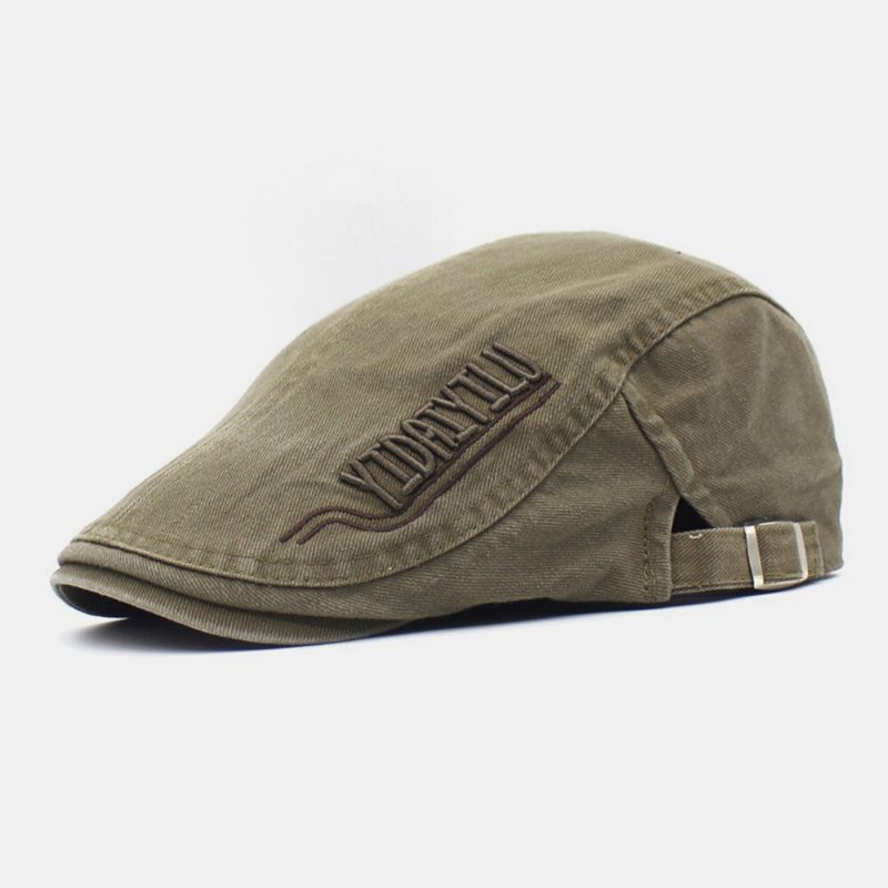 Män Bomullsbroderi Brev Retro Casual Flat Hat Basker Hat Fram Hat