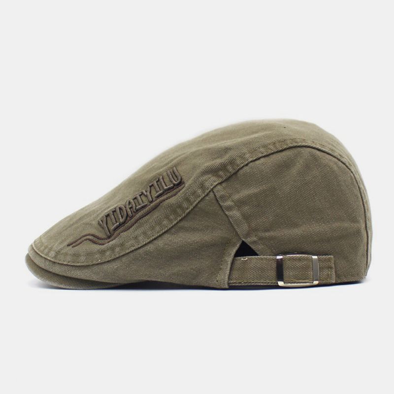 Män Bomullsbroderi Brev Retro Casual Flat Hat Basker Hat Fram Hat