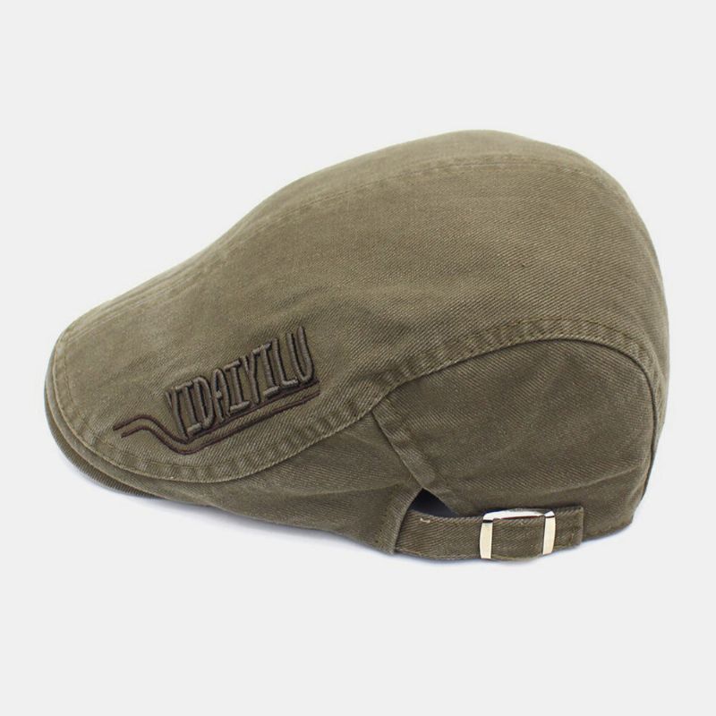 Män Bomullsbroderi Brev Retro Casual Flat Hat Basker Hat Fram Hat