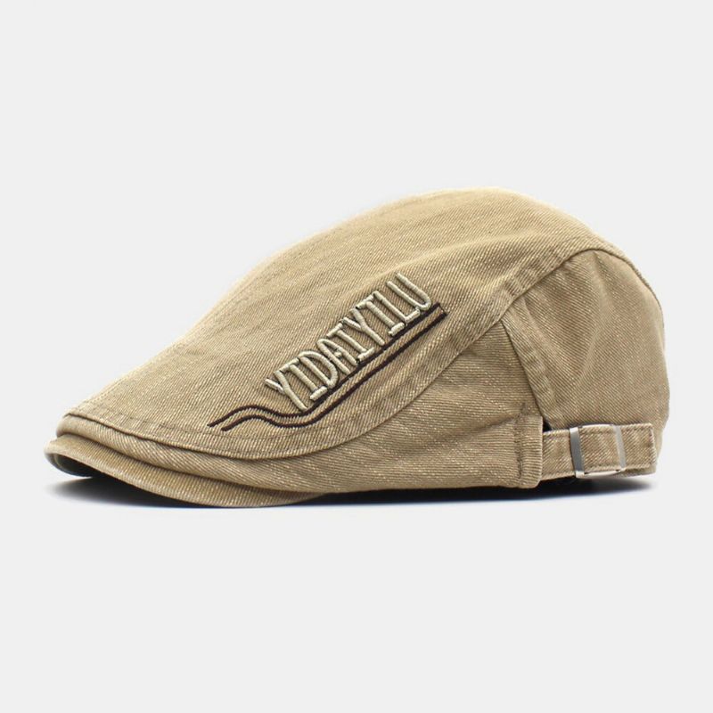 Män Bomullsbroderi Brev Retro Casual Flat Hat Basker Hat Fram Hat