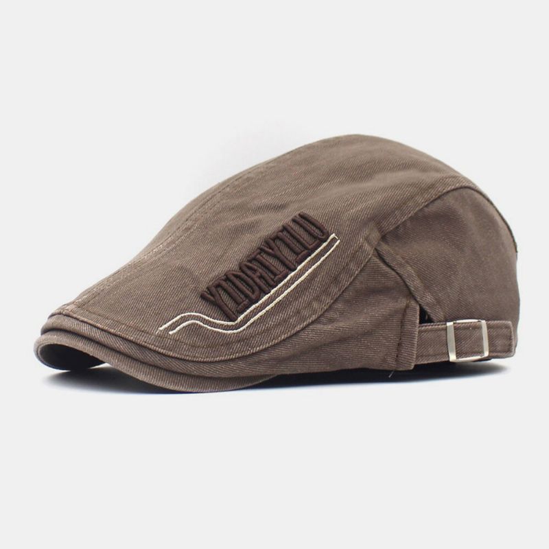 Män Bomullsbroderi Brev Retro Casual Flat Hat Basker Hat Fram Hat