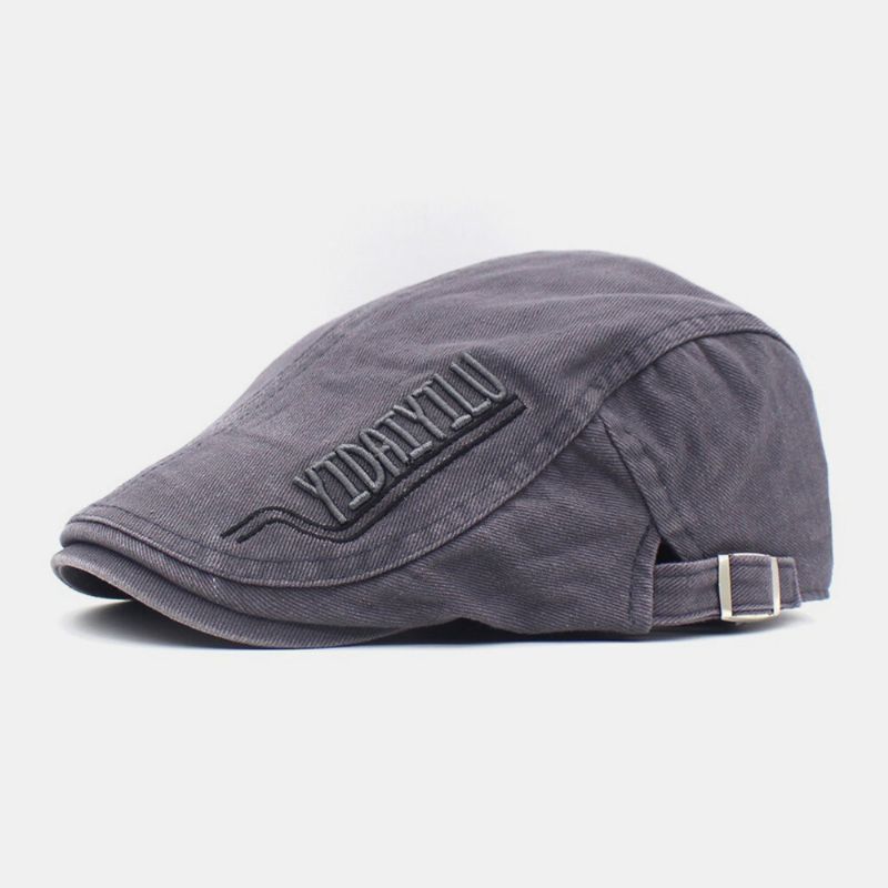 Män Bomullsbroderi Brev Retro Casual Flat Hat Basker Hat Fram Hat