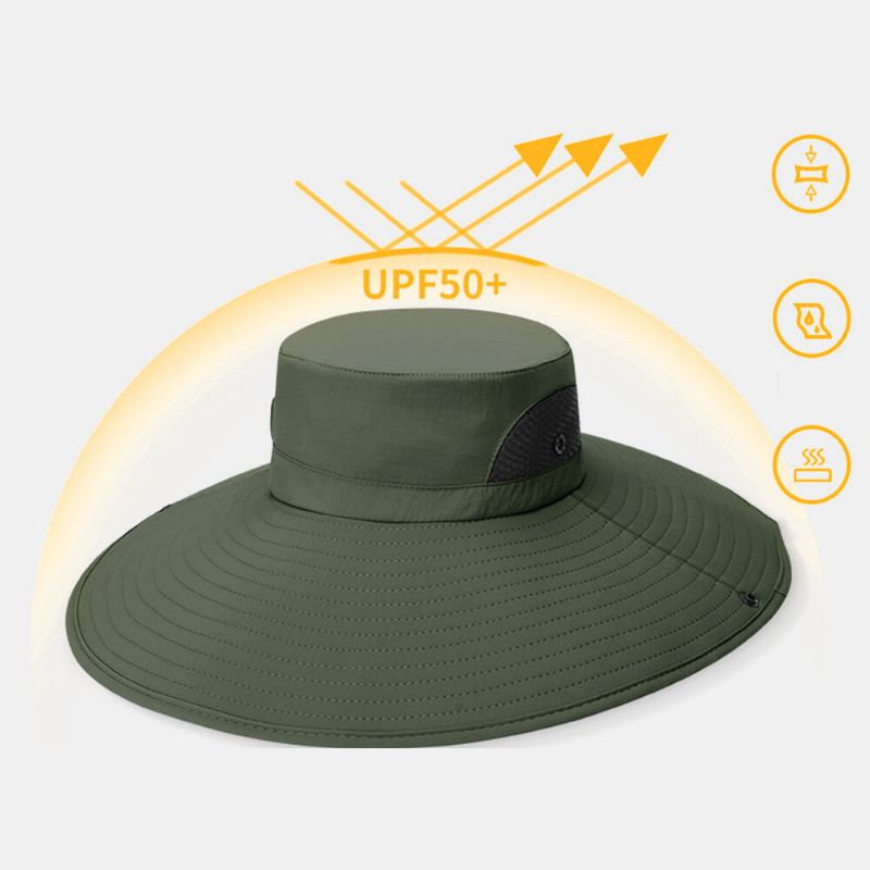 Män Bred Brätte 14cm Utomhusfiske Klättring Uv-skydd Solskydd Vattentät Andas Bucket Hat