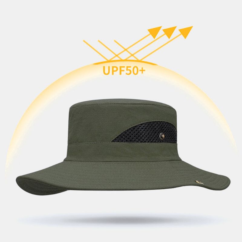 Män Bred Brätte 9cm Utomhusfiske Klättring Uv-skydd Solskydd Vattentät Ventilerande Bucket Hat