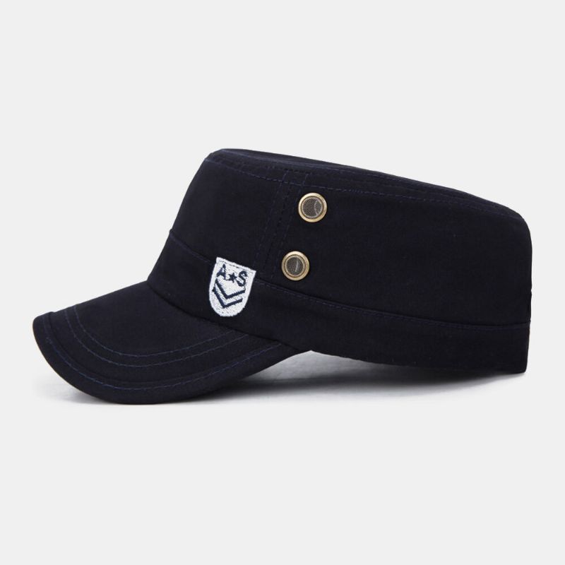 Män Brev Broderi Patch Militär Keps Kadett Hatt Andningshål Design Flat Top Cap